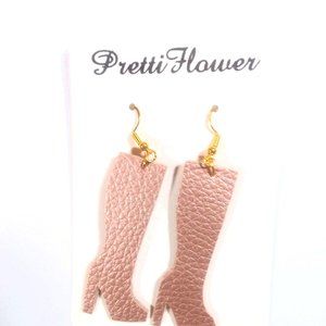 Taupe Beige Pretty High-heeled Boot Earrings, Faux Leather Earrings, Earrings